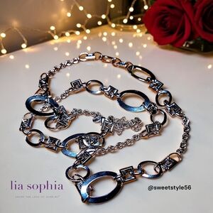 LIA SOPHIA Vintage Geometric Chunky Silver Link Long Length Necklace